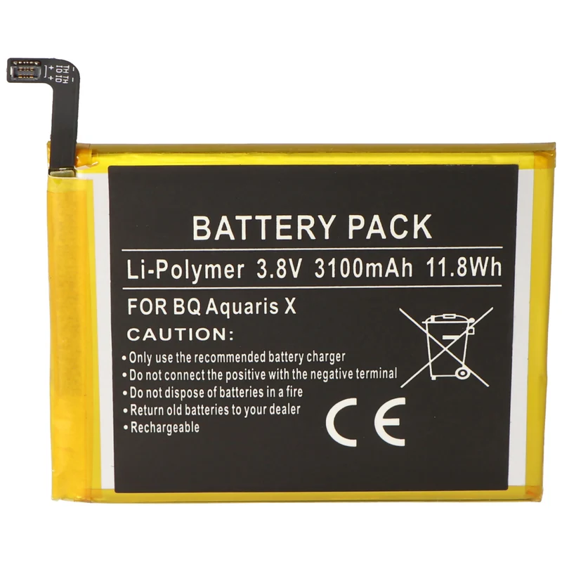 AccuCell Akku passend für BQ Aquaris X, BQ 3100 Akku Li-Polymer, 3,8V, 3100mAh Abmessungen 70,7 x 61,6 x 4,0mm beachten