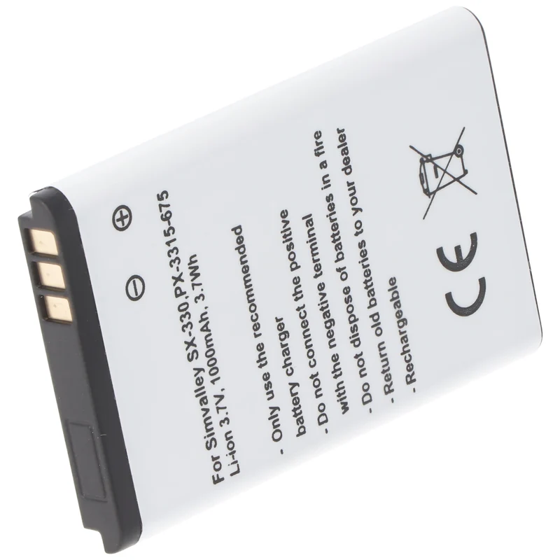 AccuCell Akku passend für Simvalley SX-330, PX-3315-675, Li-Ion, 3,7V, 1000mAh, 3,7Wh