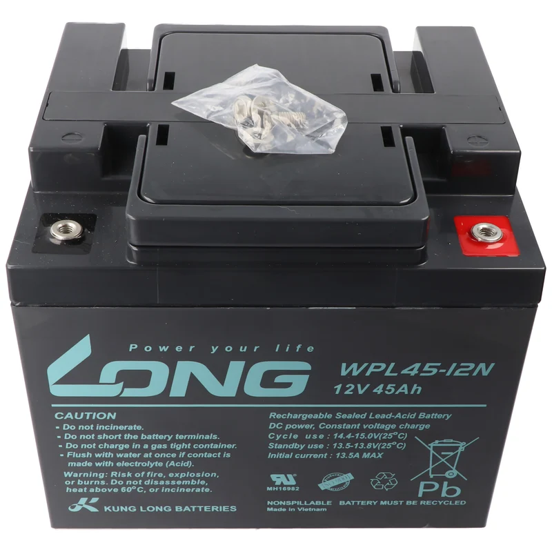 Kung Long WPL45-12N F8 Longlife Blei-Vlies-Akku, 12Volt, 45Ah, M6 Innengewinde