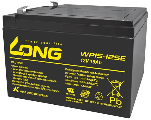 Kung Long WP15-12SE F2 Zyklenfest Blei-Vlies-Akku, 12Volt, 15Ah mit 6,3mm Faston Anschluss