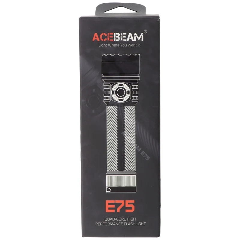 AceBeam E75 Quad Core LED Taschenlampe schwarz, 6.500K, bis zu 4500 Lumen Helligkeit, inklusive 21700 5000mAh Li-Ion Akku