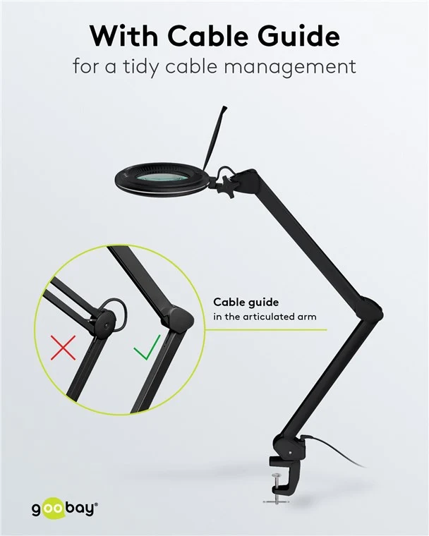 Goobay LED-Klemm-Lupenleuchte, 10 W, schwarz - 800 lm, Helligkeit & Lichtfarbe einstellbar, 127 mm Glaslinse, 1,75-fache Vergrößerung, 3 Dioptrien