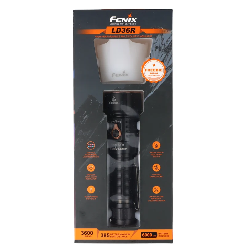 Fenix LD36R LED Taschenlampe – Weiß- & RGB-Licht, Schwarz, 3.600 Lumen