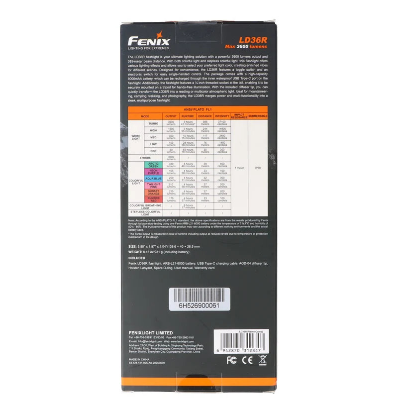 Fenix LD36R LED Taschenlampe – Weiß- & RGB-Licht, Schwarz, 3.600 Lumen
