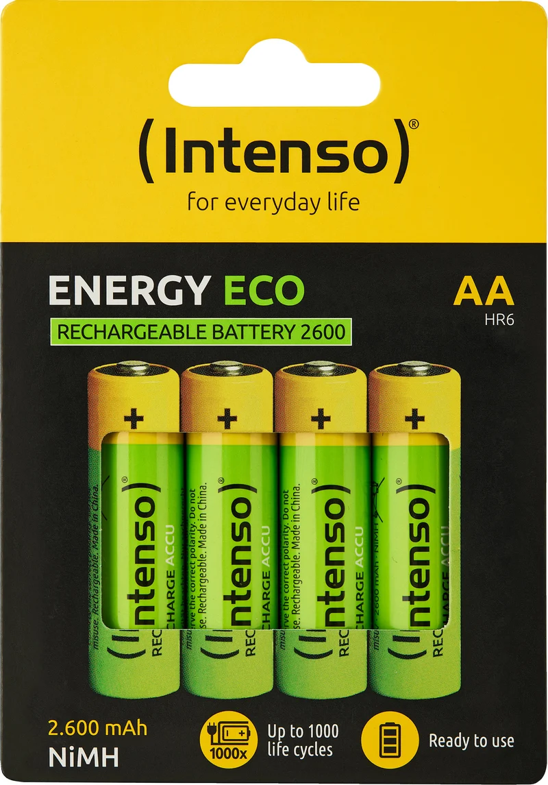 Intenso Akku NiMH, Mignon, AA, HR06, 1.2V/2600mAh Energy Eco, Retail (4-Pack)