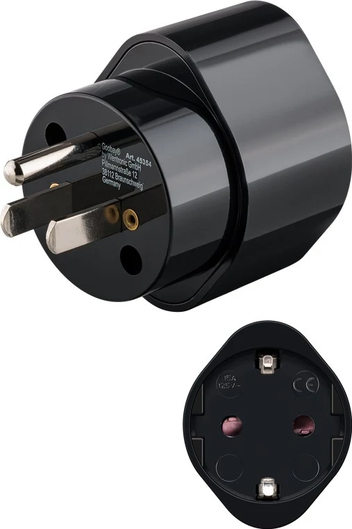 Goobay Netzadapter US/Japan, Schwarz - Schutzkontaktbuchse (Typ F, CEE 7/3) > US-/Japan-Stecker (Typ B, NEMA 5-15, 3-polig)