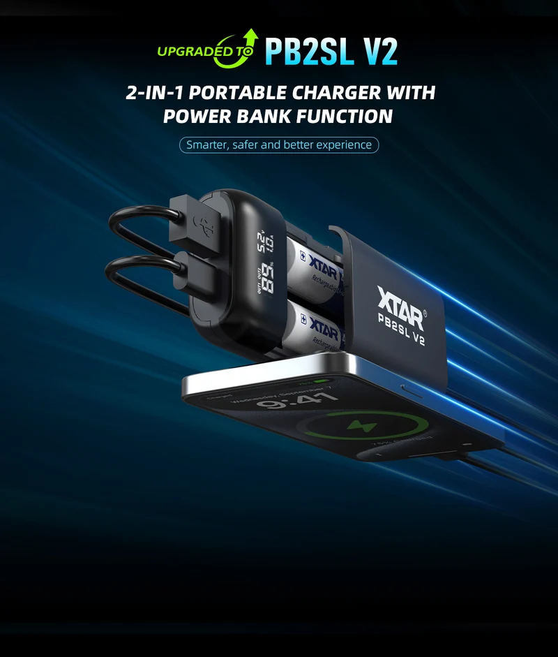 XTAR PB2SL V2 Powerbank & Ladegerät – QC 3.0 / PD 3.0 für 18650–21700 Li-Ion-Akkus