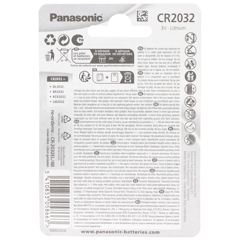 Panasonic Batterie Lithium, Knopfzelle, CR2032, 3V Electronics, Lithium Power, Retail Blister (4-Pack)
