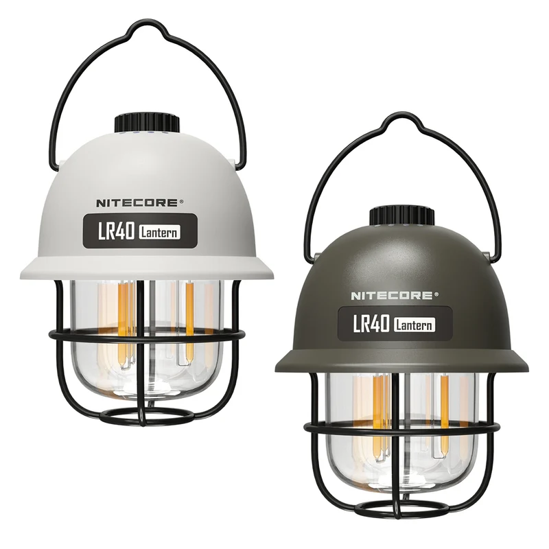 2 Stück Nitecore LR40 Campingleuchte inklusive Akku, 1x Gehäusefarbe weiss, 1x oliv
