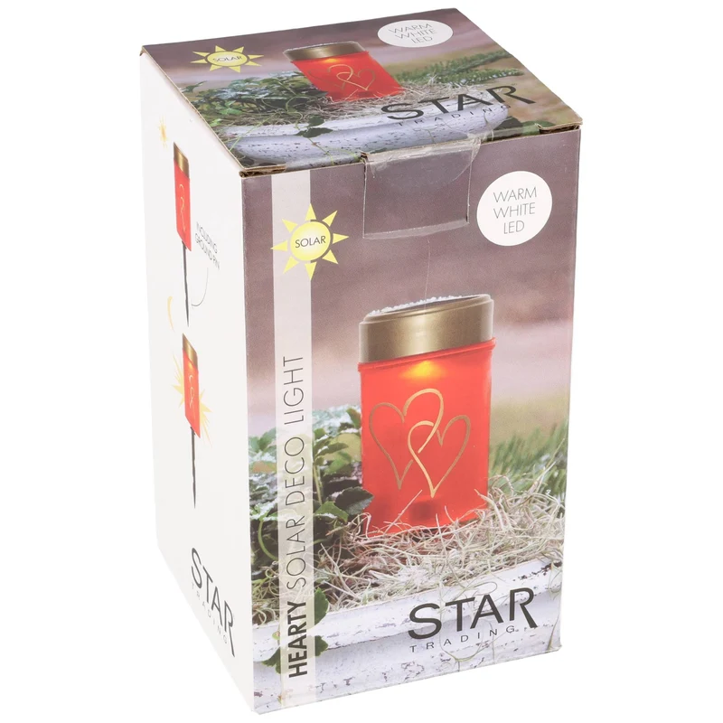Star Trading Solar LED-Grablicht „Hearty“ rot – Warmweißes Grablicht mit Flackereffekt und Erdspieß