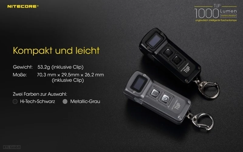 Nitecore TUP schlüsselanhängerleuchte CREE XP-L HD V6 LED - 1000 Lumen 2 Farben wählbar