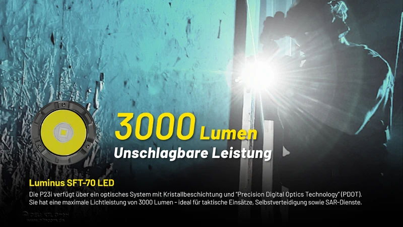 Nitecore P23i LED-Taschenlampe mit 3000 Lumen, taktische LED-Taschenlampe, STROBE READY, inklusive 21700 5000mAh Li-Ion Akku