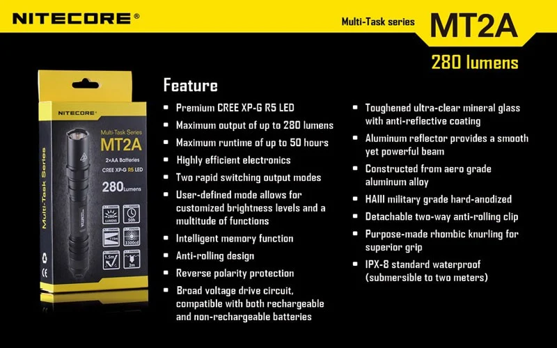 Nitecore MT2A LED Taschenlampe CREE XP-G2 R5 345 Lumen