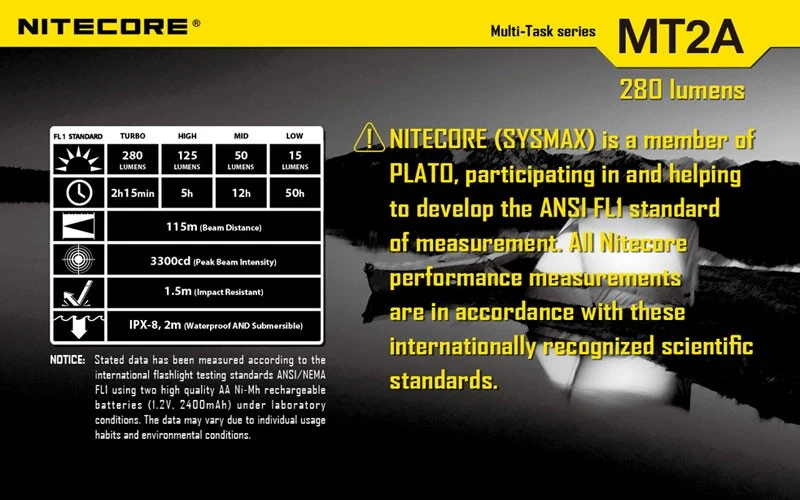 Nitecore MT2A LED Taschenlampe CREE XP-G2 R5 345 Lumen
