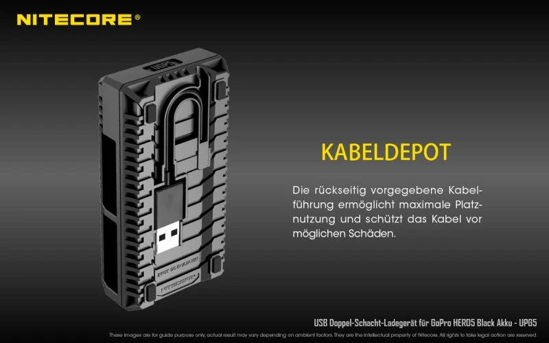 Nitecore Ladegerät UGP5 USB-Ladegerät mit LCD-Display für GoPro HERO 5 Black Akkus