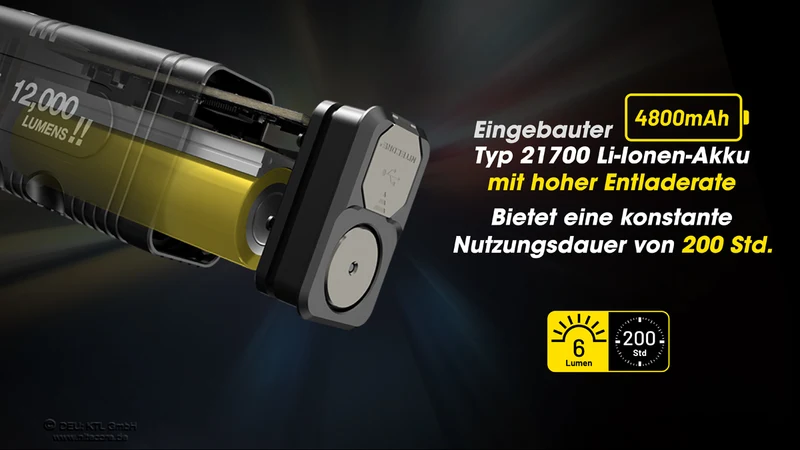 Nitecore TM12K LED-Taschenlampe mit 12000 Lumen, ergonomisches Gehäuse, OLED-Display, eingebauter 21700 4800mAh Li-Ion Akku