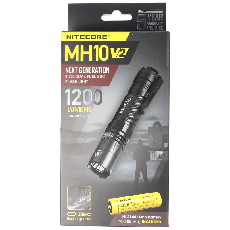 Nitecore MH10 V2, MH10V2 LED Taschenlampe inklusive 21700 4000mAh Li-Ion Akku, 1200 Lumen