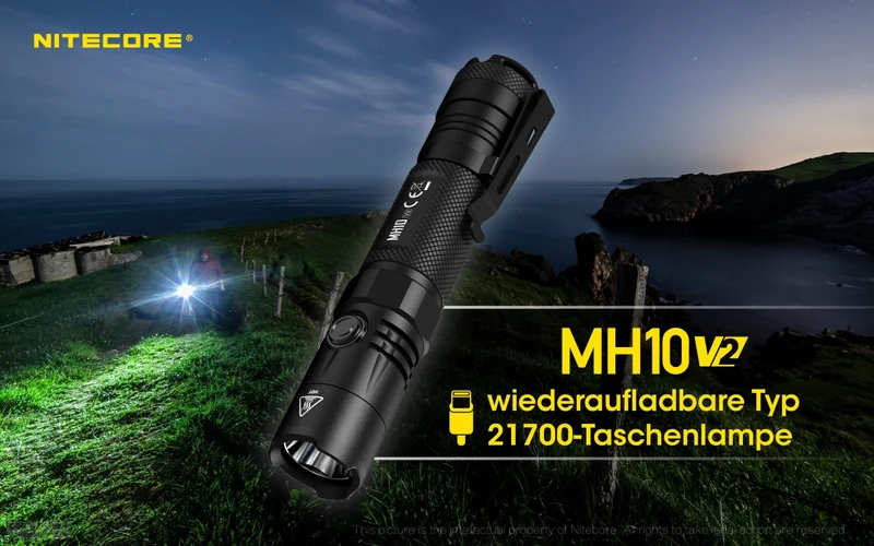 Nitecore MH10 V2, MH10V2 LED Taschenlampe inklusive 21700 4000mAh Li-Ion Akku, 1200 Lumen