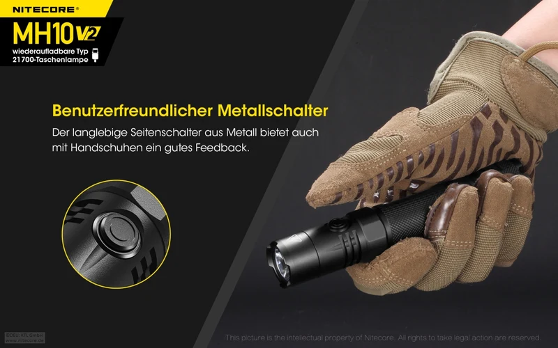 Nitecore MH10 V2, MH10V2 LED Taschenlampe inklusive 21700 4000mAh Li-Ion Akku, 1200 Lumen