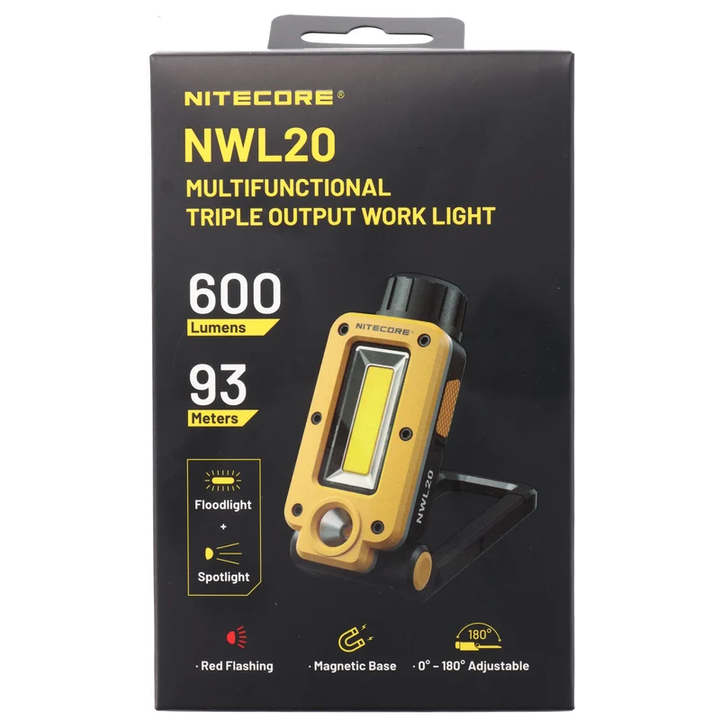 Nitecore NWL20 multifunktionale Arbeitsleuchte, 600 Lumen, COB-Flutlicht und LED-Spotlicht, mit Rotlicht, inklusive NL2150 21700 Li-Ion Akku
