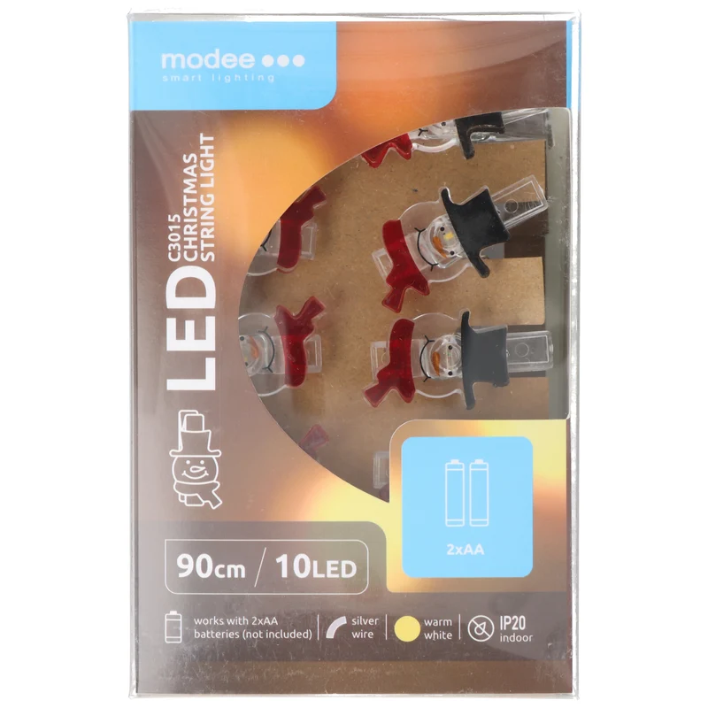 Modee Weihnachtslichterkette Schneemann mit Clips für Fotos, Postkarten oder Dekoration, Länge 90cm, mit Batterien