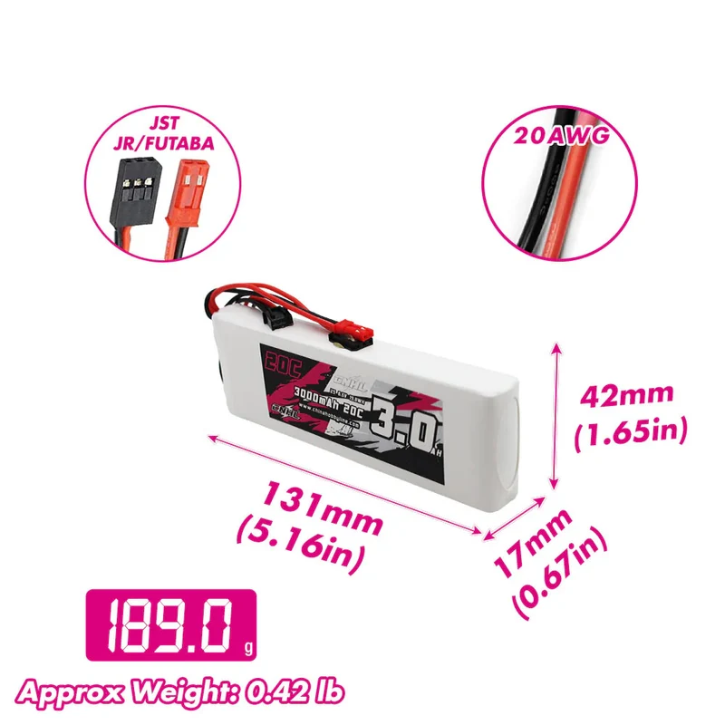 CNHL 3000mAh 6,6V 2S LiFe (LiFePO4) Empfängerakku – JST- und Futaba-Stecker