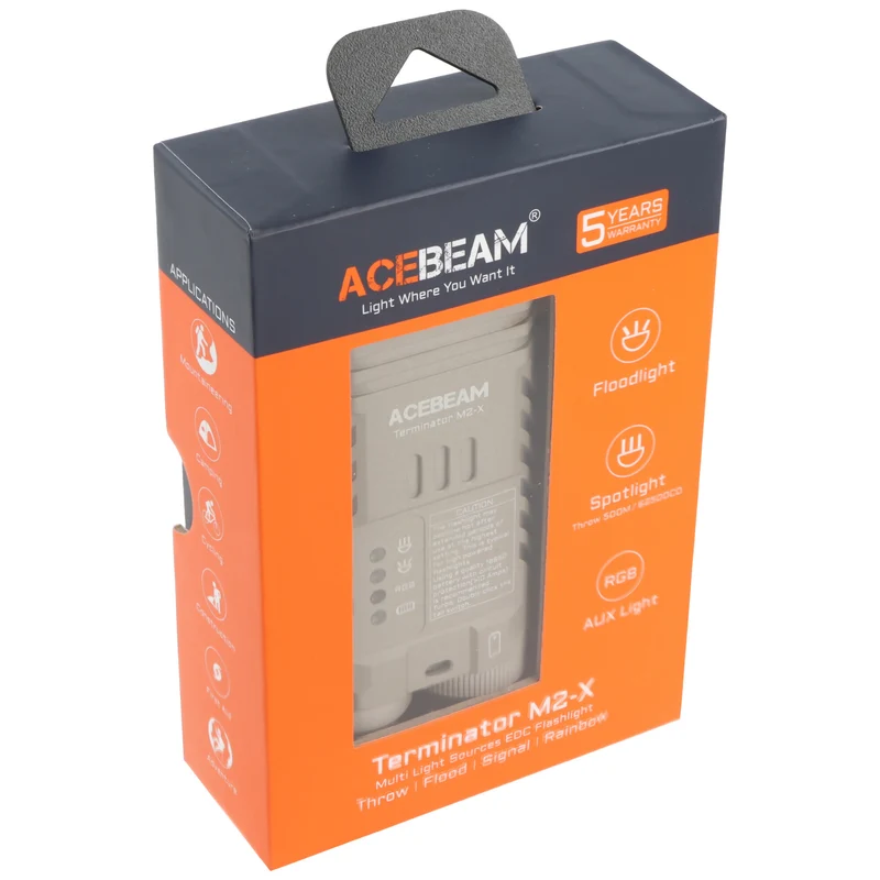 AceBeam Terminator M2-X – Dual LED Taschenlampe mit 6.500 K und bis zu 300 m Reichweite (Desert)