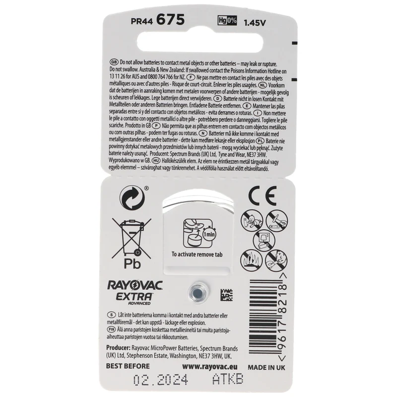 Rayovac Extra Advanced Hörgerätebatterie HA675, PR44, 4600, Acoustic Special