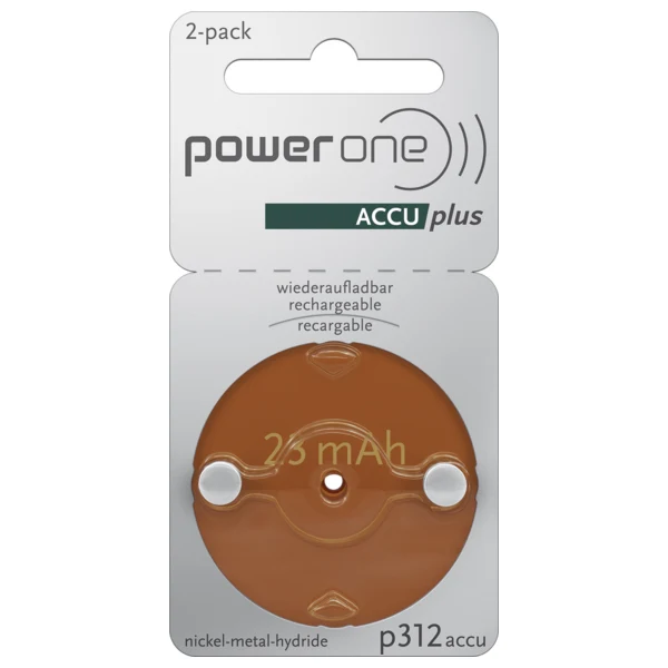 PowerOne P312 PR41 ACCUplus – Wiederaufladbare Hörgeräteakkus (2er Pack)