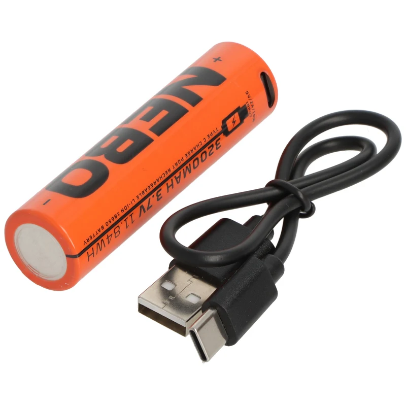 NEBO 18650 Li-Ion Akku – 3,7 V / 3200 mAh mit USB-C