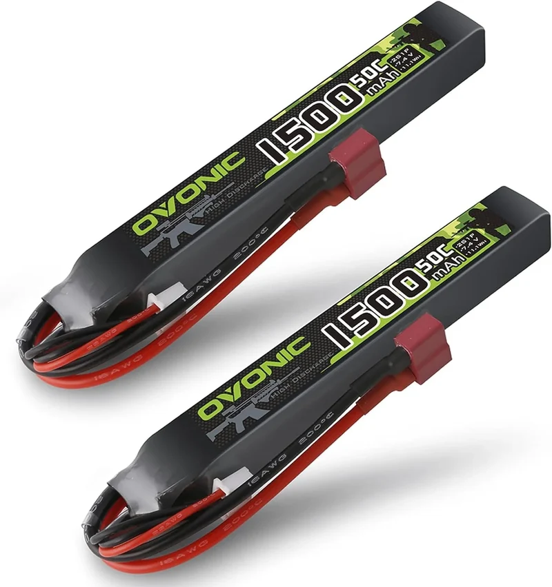 OVONIC 2S LiPo-Akku 1500mAh 2S1P 50C 7,4V Airsoft-LiPo-Akku mit Softcase und T-Stecker