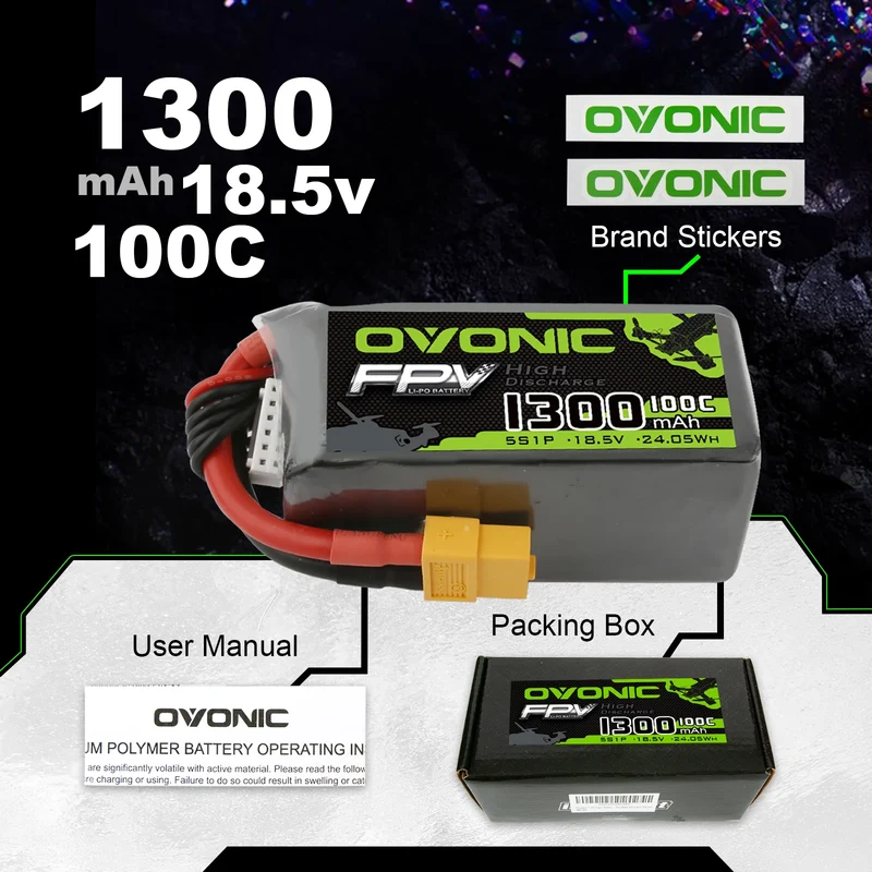 OVONIC 5S LiPo-Akkupack 1300mAh 100C 18,5V mit XT60-Stecker