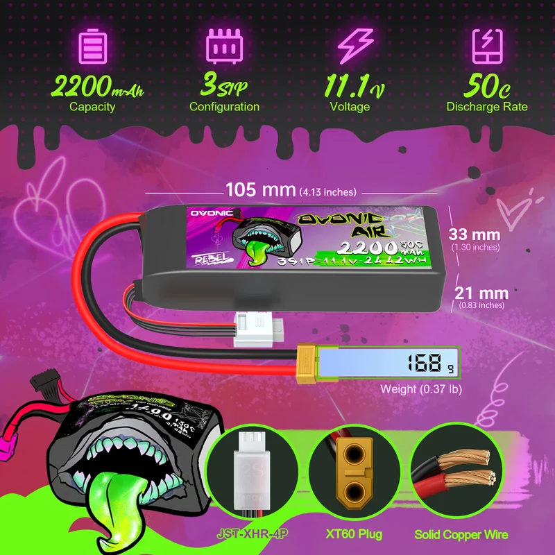 Ovonic Rebel 2.0 3S 11,1V 2200mAh 50C LiPo mit XT60-Stecker (2 St. )
