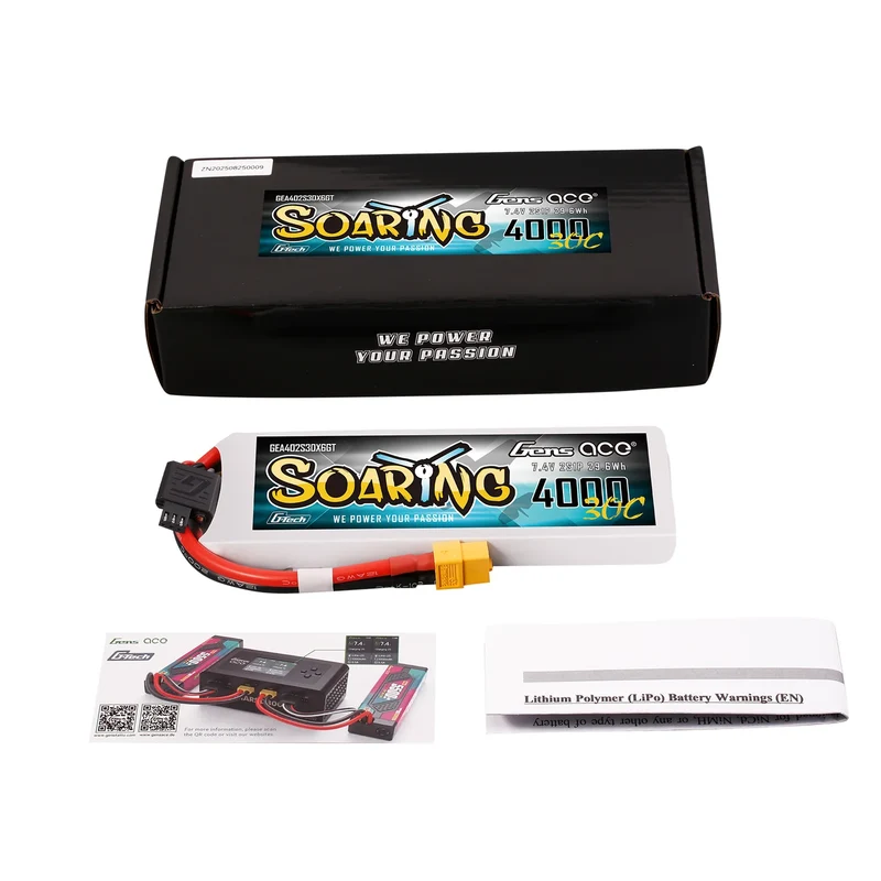 Gens Ace 4000mAh 2S 30C LiPo-Akku mit XT60 | Soaring-Serie | G-Tech