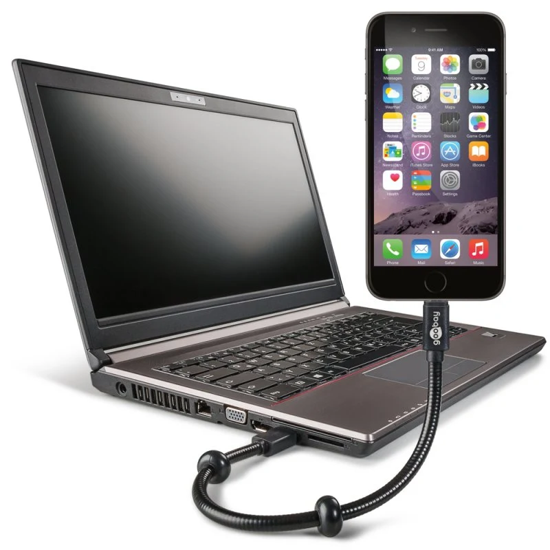 AccuCell USB Lade- und Synchronisations Schwanenhals-Kabel iPhone Lade- und Synchronisations-Geräteständer