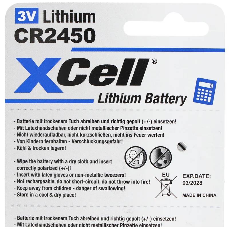 XCell CR2450 Lithium Batterie 3V, CR2450 Batterien im praktischen 5er Set
