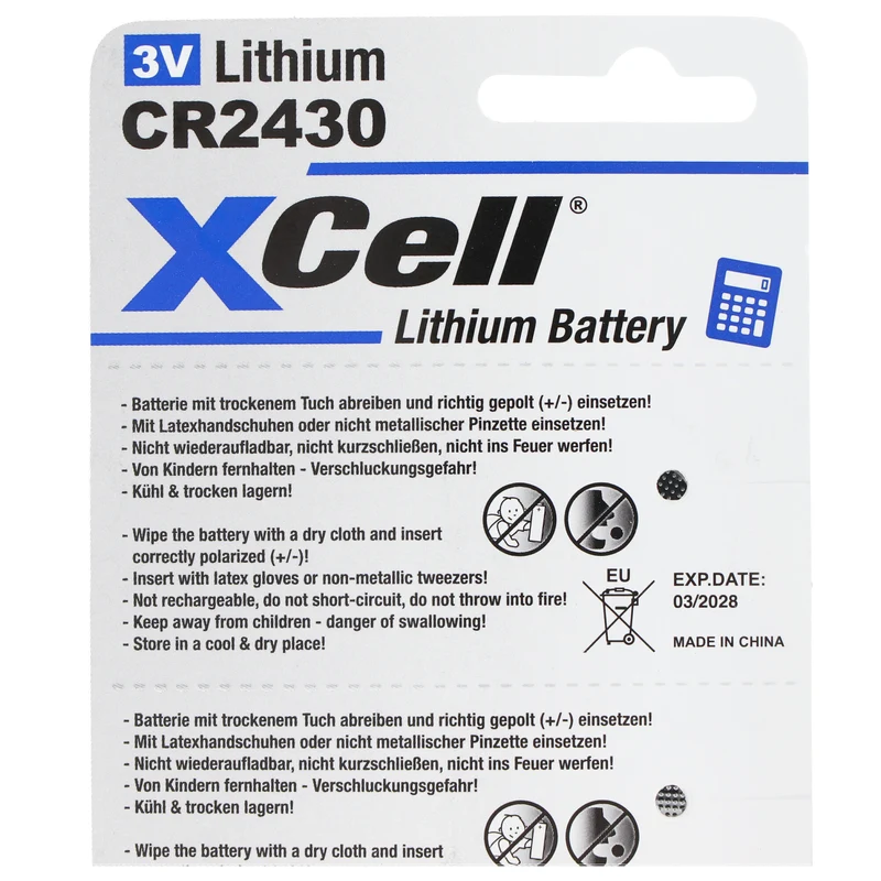 XCell CR2430 Lithium Batterie 3V, CR2430 Batterien im praktischen 5er Set