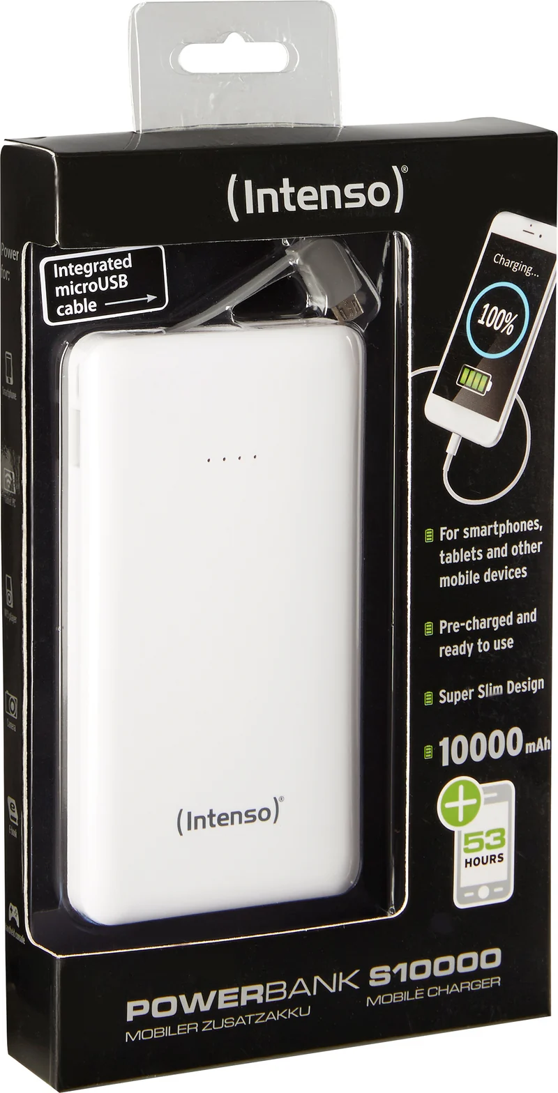 Intenso Akku-Powerbank „XS10000“ – 10.000 mAh, Weiß, USB-A / Micro-USB / USB-C
