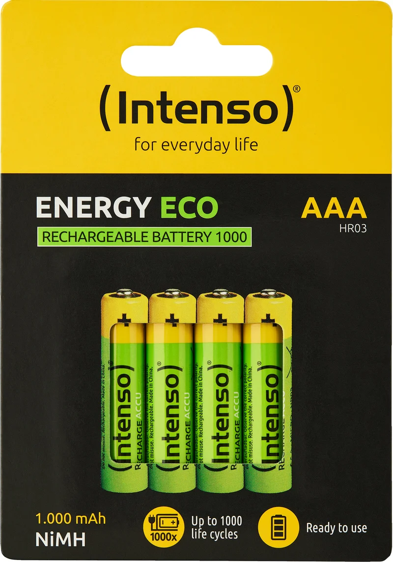 Intenso NiMH-Akku „Energy Eco“ – AAA / HR03, 1,2 Volt, 1000 mAh (4er Pack)