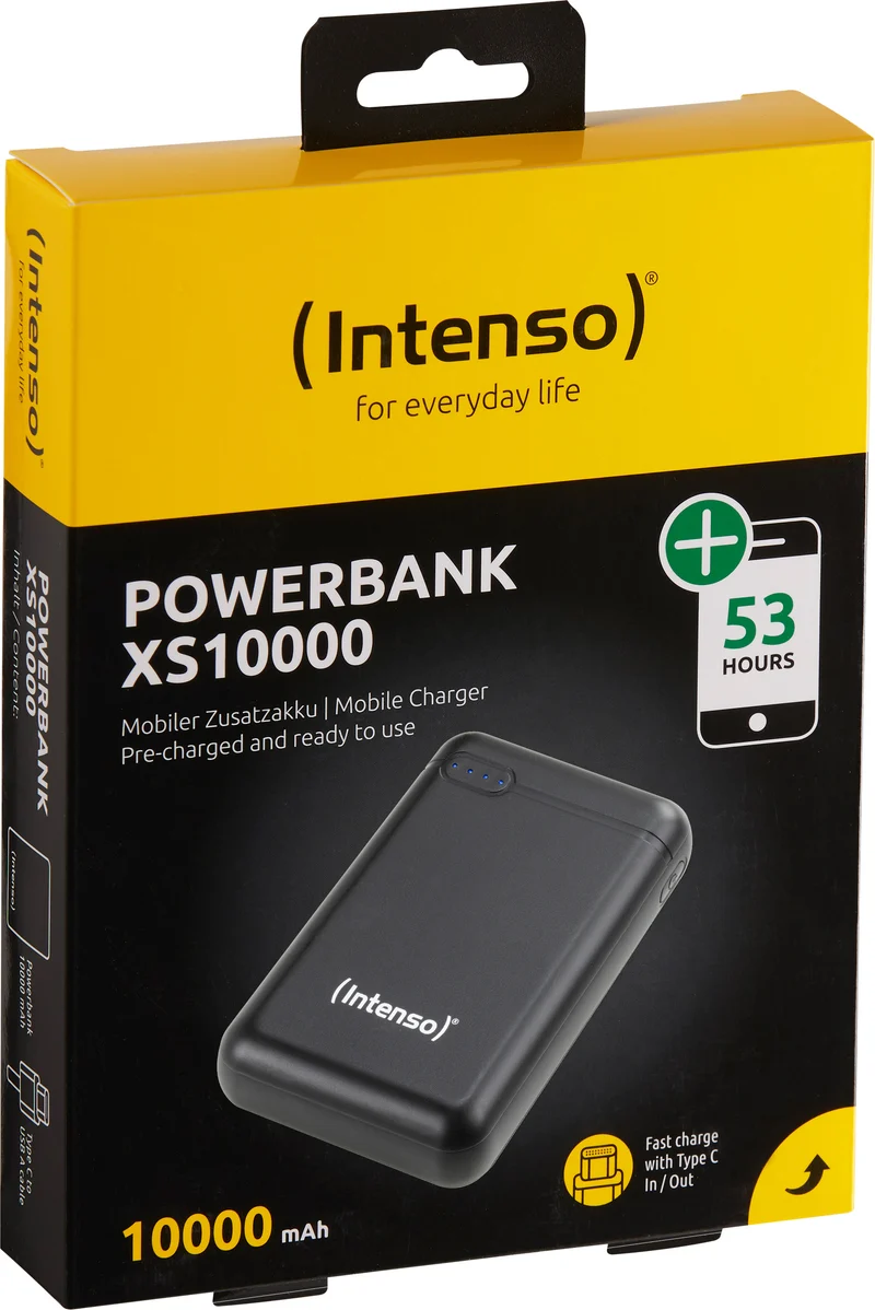 Intenso Akku-Powerbank „XS20000“ – 20.000 mAh, Schwarz, USB-A / Micro-USB / USB-C