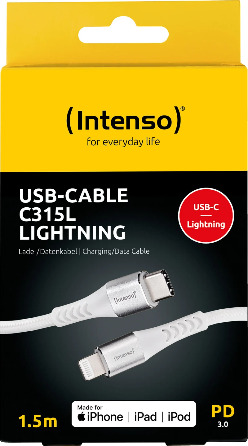 Intenso USB-Kabel „C315L“ – USB-C zu Lightning, 1,5 m, 27 W, Weiß (Retail Blister)