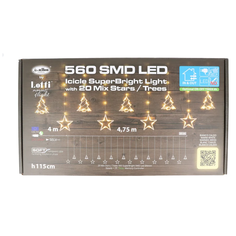 Lotti LED-Lichterkette mit Sternen und Bäumen, für Innen- und Außenbereich, beleuchtete Länge 4,75 Meter, mit Timerfunktion