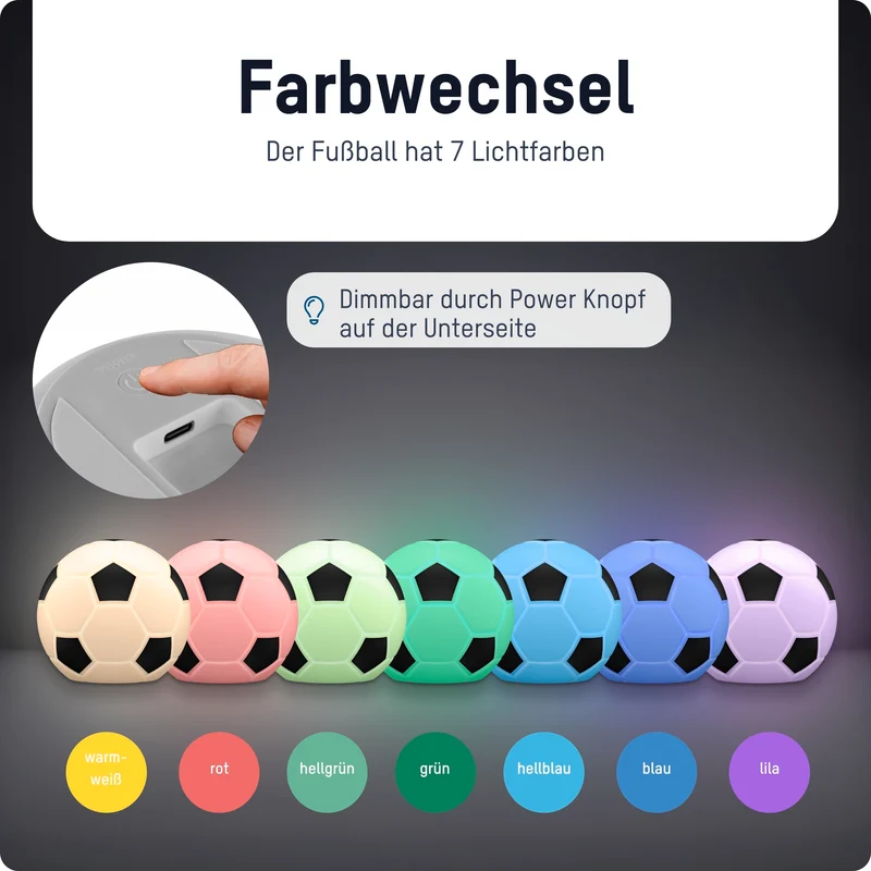 Ansmann LED Soccer Light 1800-0099, dimmbar, Farbwechsel, aufladbarer Akku, Mobil einsetzbares Silikonnachtlicht im Fußball-Design
