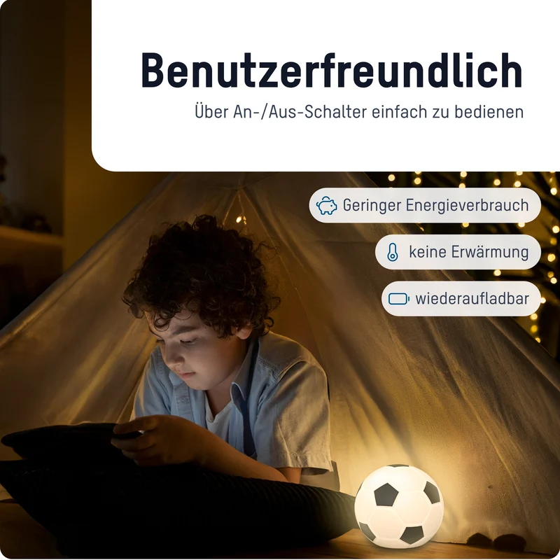 Ansmann LED Soccer Light 1800-0099, dimmbar, Farbwechsel, aufladbarer Akku, Mobil einsetzbares Silikonnachtlicht im Fußball-Design
