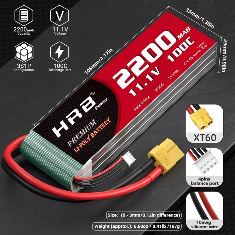 HRB 3S 11,1V 2200mAh 100C Lipo-Akku mit XT60-Stecker (2 St. )