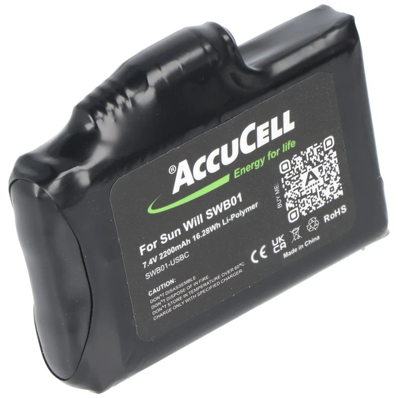 AccuCell SWB01 Akkus, wiederaufladbare Lithium-Polymer-Akkus 7,4 Volt 2200mAh inkl. USB-C Ladekabel, ideal für beheizte Handschuhe (2 St.)