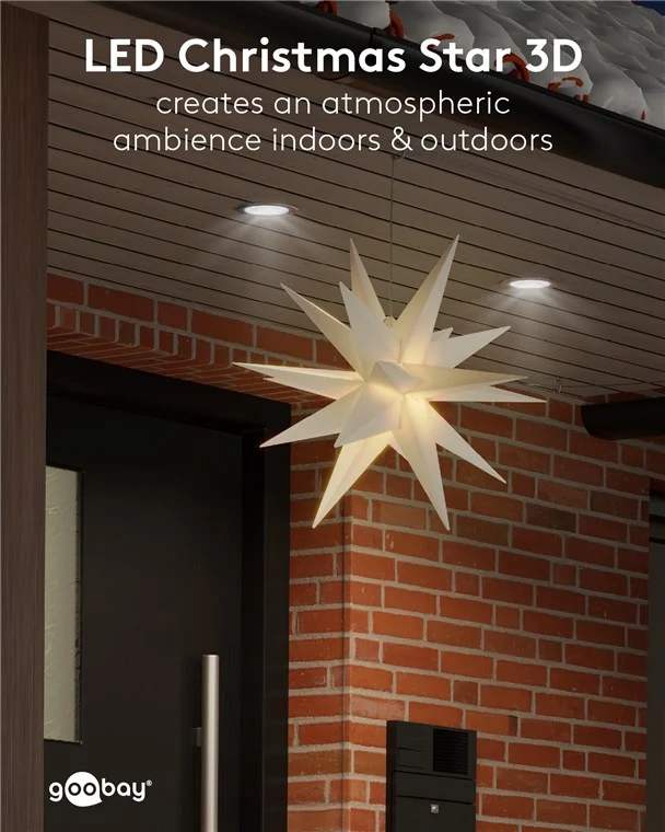 Goobay LED-Weihnachtsstern 3D, Ø 56 cm, mit Netzkabel, ein echter Blickfang für Fenster & Wohnräume