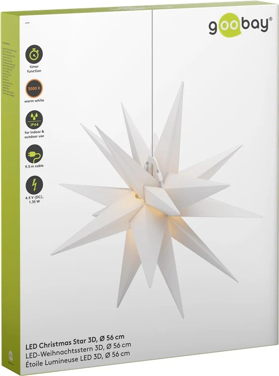 Goobay LED-Weihnachtsstern 3D, Ø 56 cm, mit Netzkabel, ein echter Blickfang für Fenster & Wohnräume
