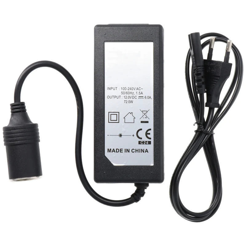 AccuCell Spannungswandler passend für 12 Volt Kühlboxen, 100-240V AC auf 12V DC mit Zigarettenanzünder-Stecker