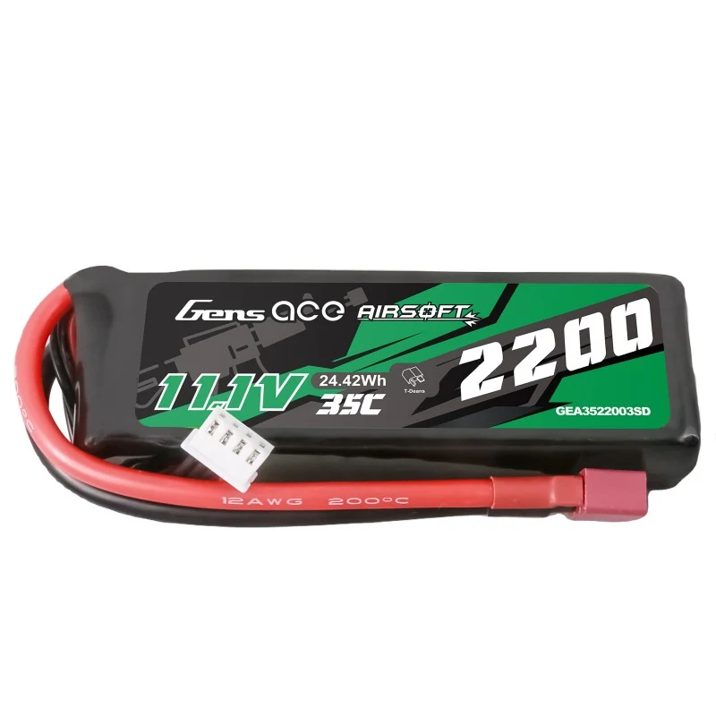 Gens Ace 35C 2200 mAh 3S1P 11,1 V Airsoft Lipo Akku mit T-Stecker